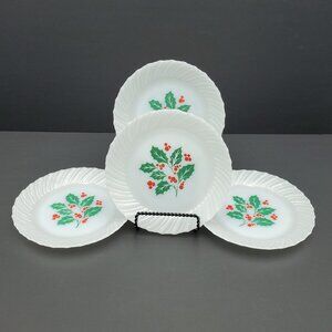 Termocrisa Holly Berry White Milk Glass Christmas Dessert Appetizer Plates